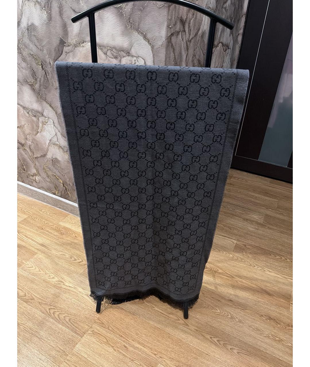 GUCCI Антрацитовый шерстяной шарф, фото 5