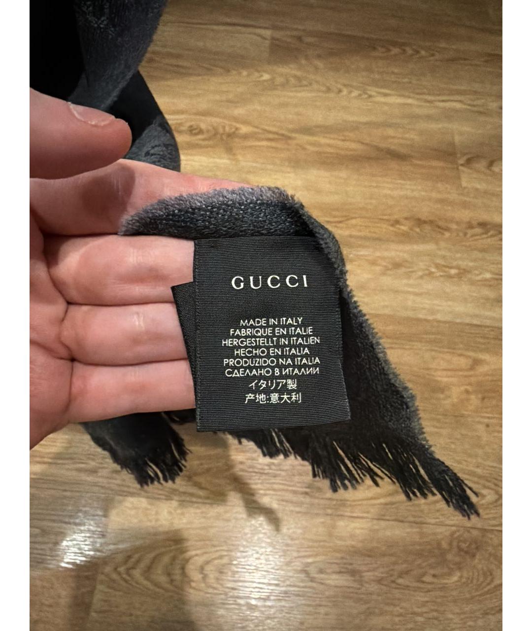 GUCCI Антрацитовый шерстяной шарф, фото 4