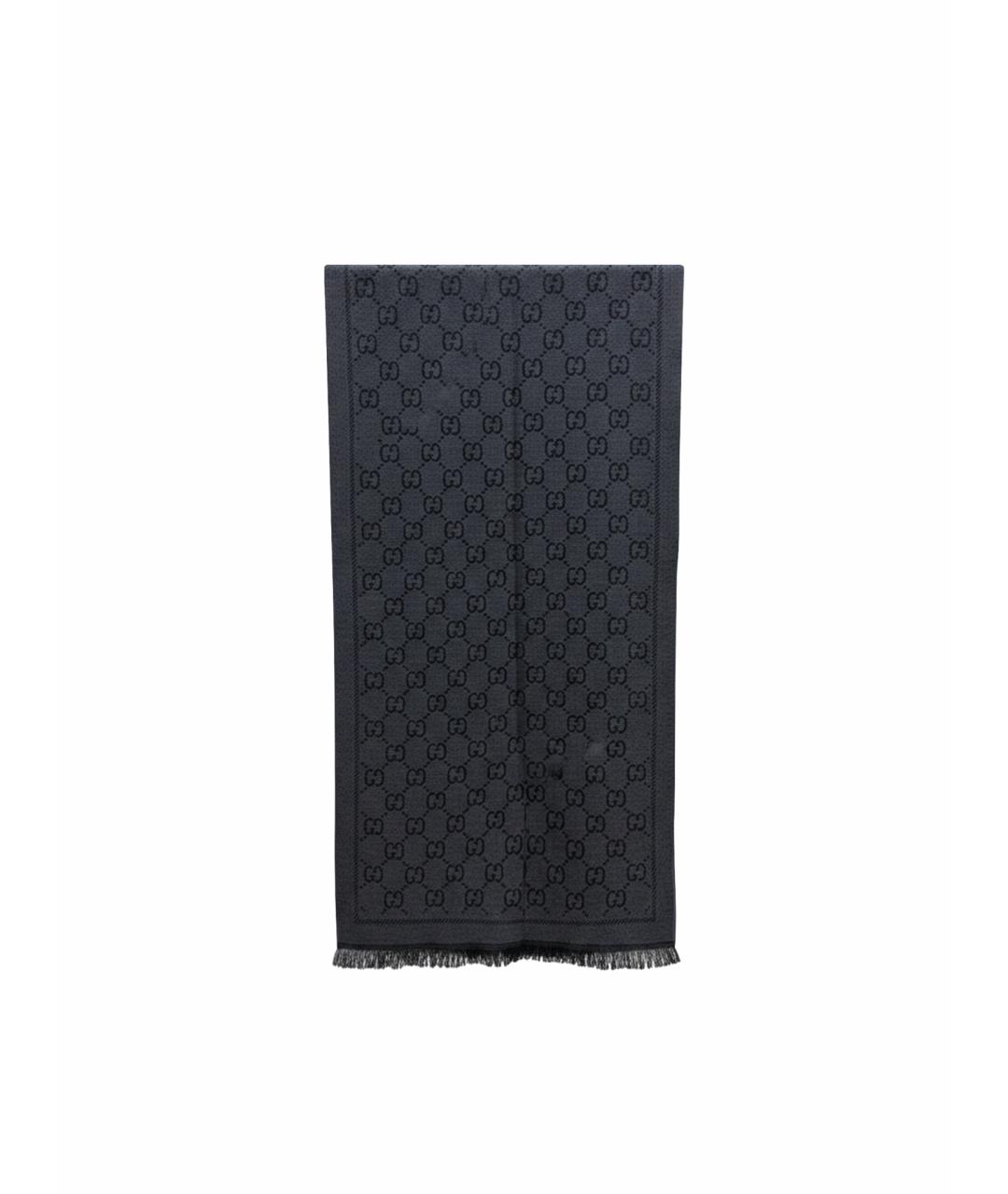 GUCCI Антрацитовый шерстяной шарф, фото 1