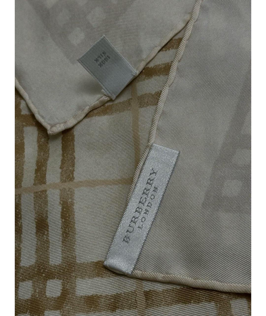 BURBERRY Бежевый шелковый платок, фото 4
