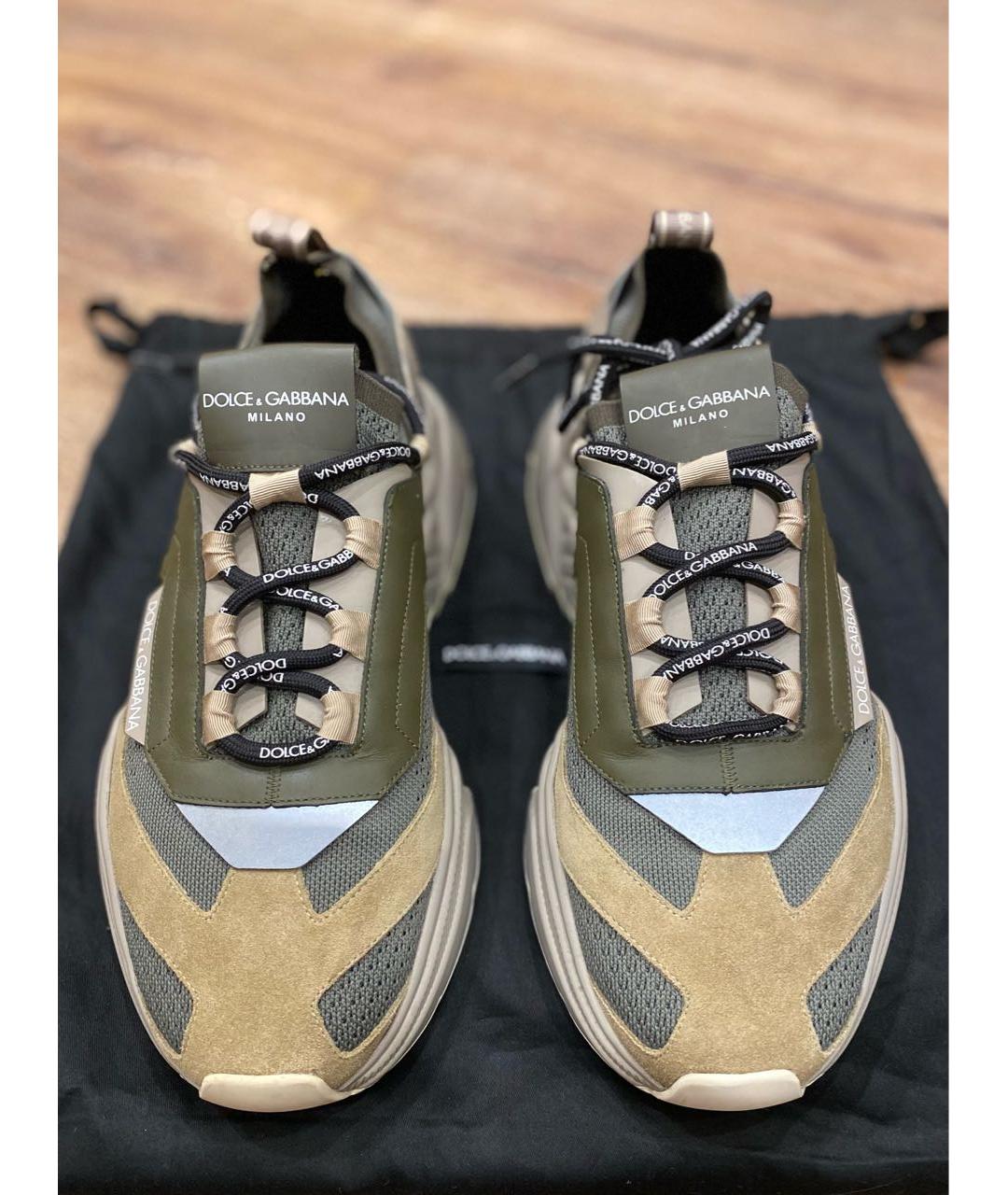 DOLCE&GABBANA Хаки текстильные низкие кроссовки / кеды, фото 3