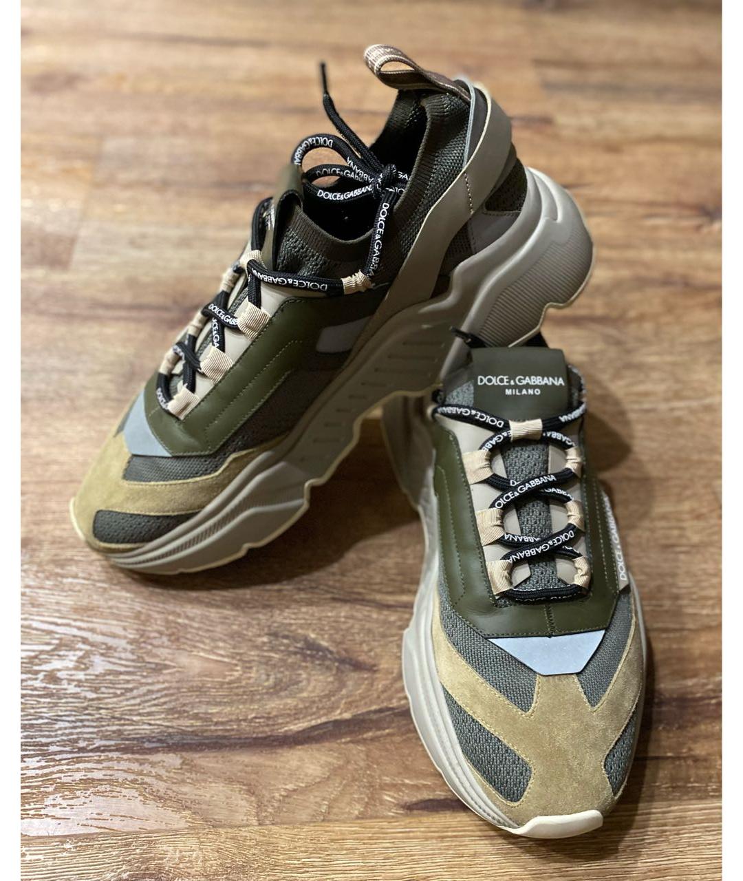 DOLCE&GABBANA Хаки текстильные низкие кроссовки / кеды, фото 9