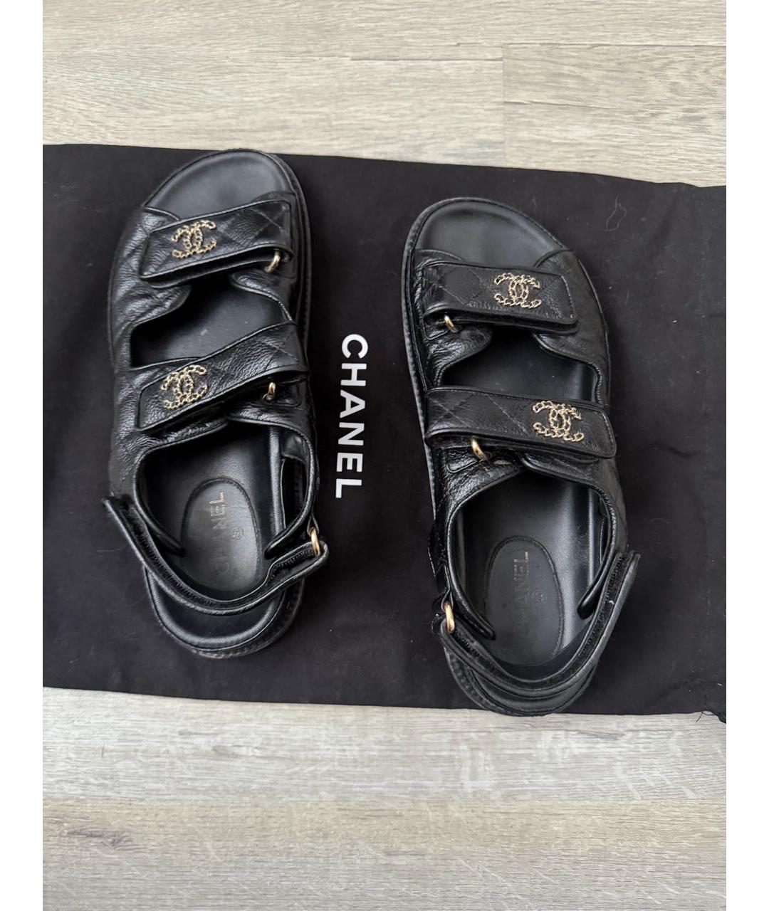 CHANEL Черные кожаные сандалии, фото 3