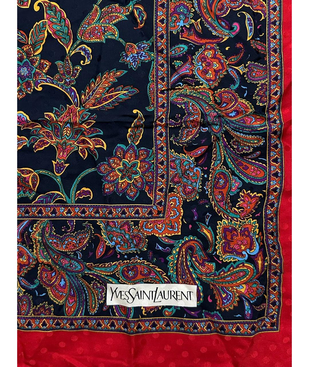 SAINT LAURENT Красный шелковый платок, фото 2