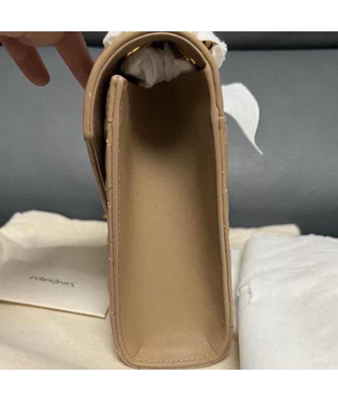 SAINT LAURENT Бежевая кожаная сумка через плечо, фото 4