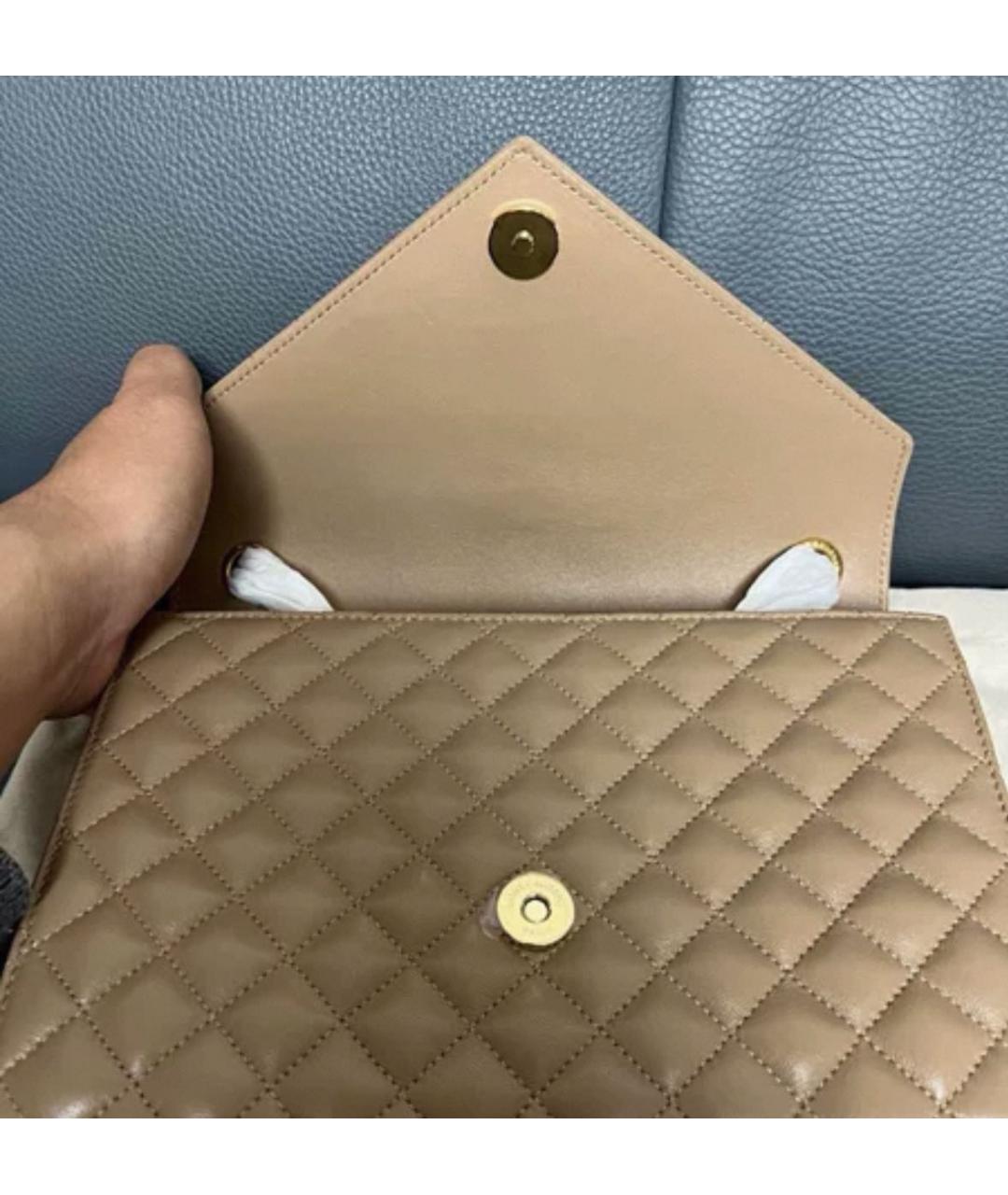 SAINT LAURENT Бежевая кожаная сумка через плечо, фото 6