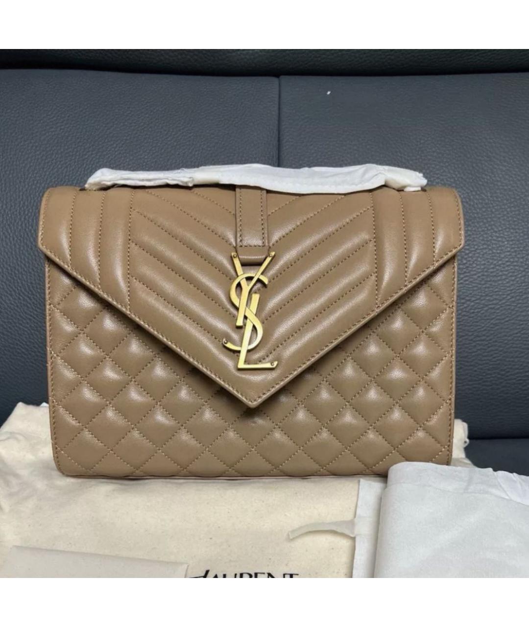 SAINT LAURENT Бежевая кожаная сумка через плечо, фото 2