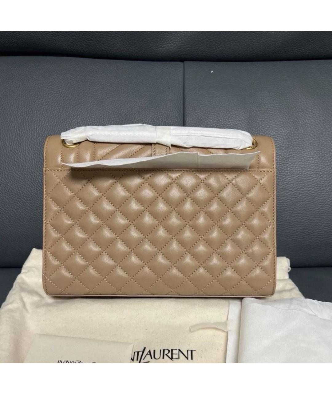 SAINT LAURENT Бежевая кожаная сумка через плечо, фото 3