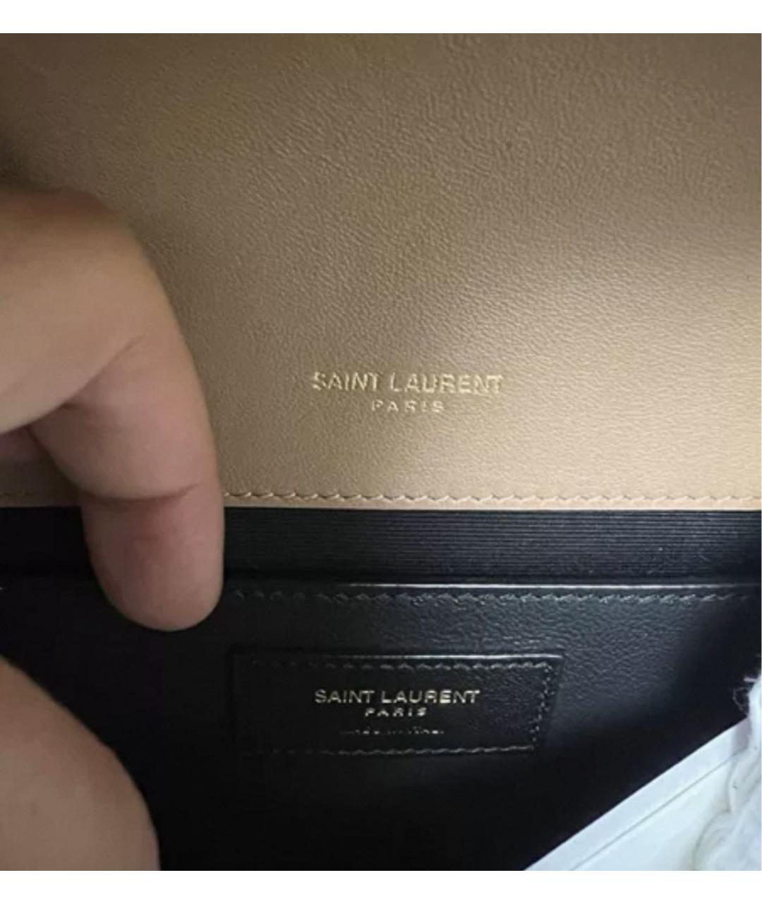 SAINT LAURENT Бежевая кожаная сумка через плечо, фото 7