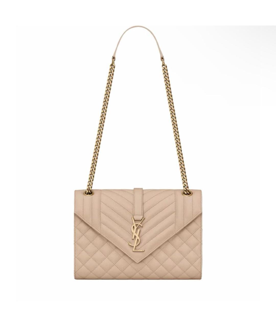 SAINT LAURENT Бежевая кожаная сумка через плечо, фото 8