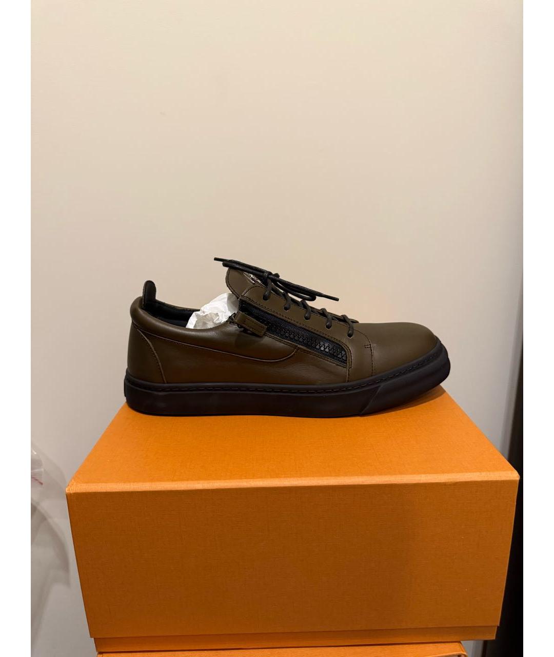 GIUSEPPE ZANOTTI DESIGN Коричневые кожаные низкие кроссовки / кеды, фото 7