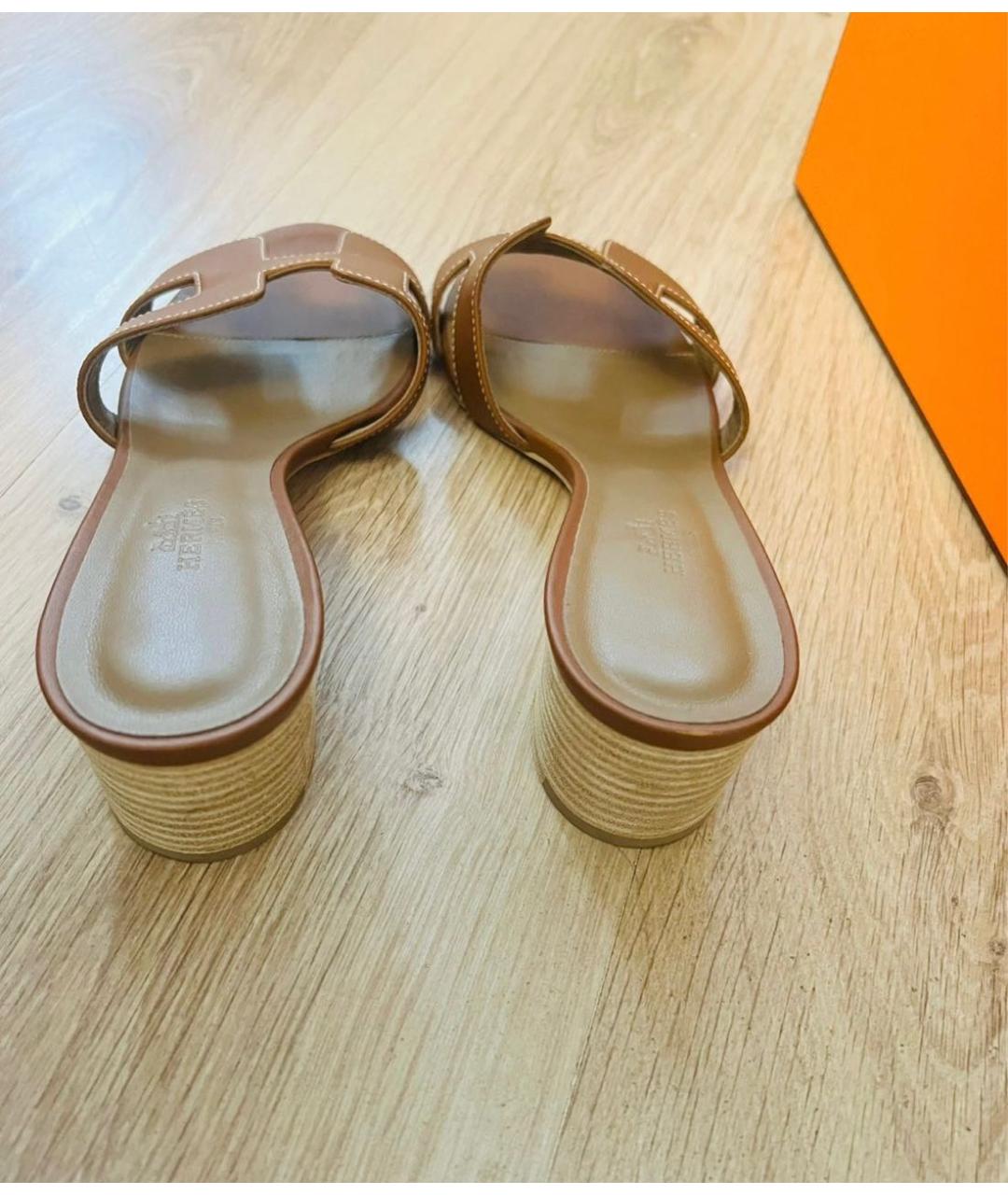 HERMES Коричневые кожаные сандалии, фото 3