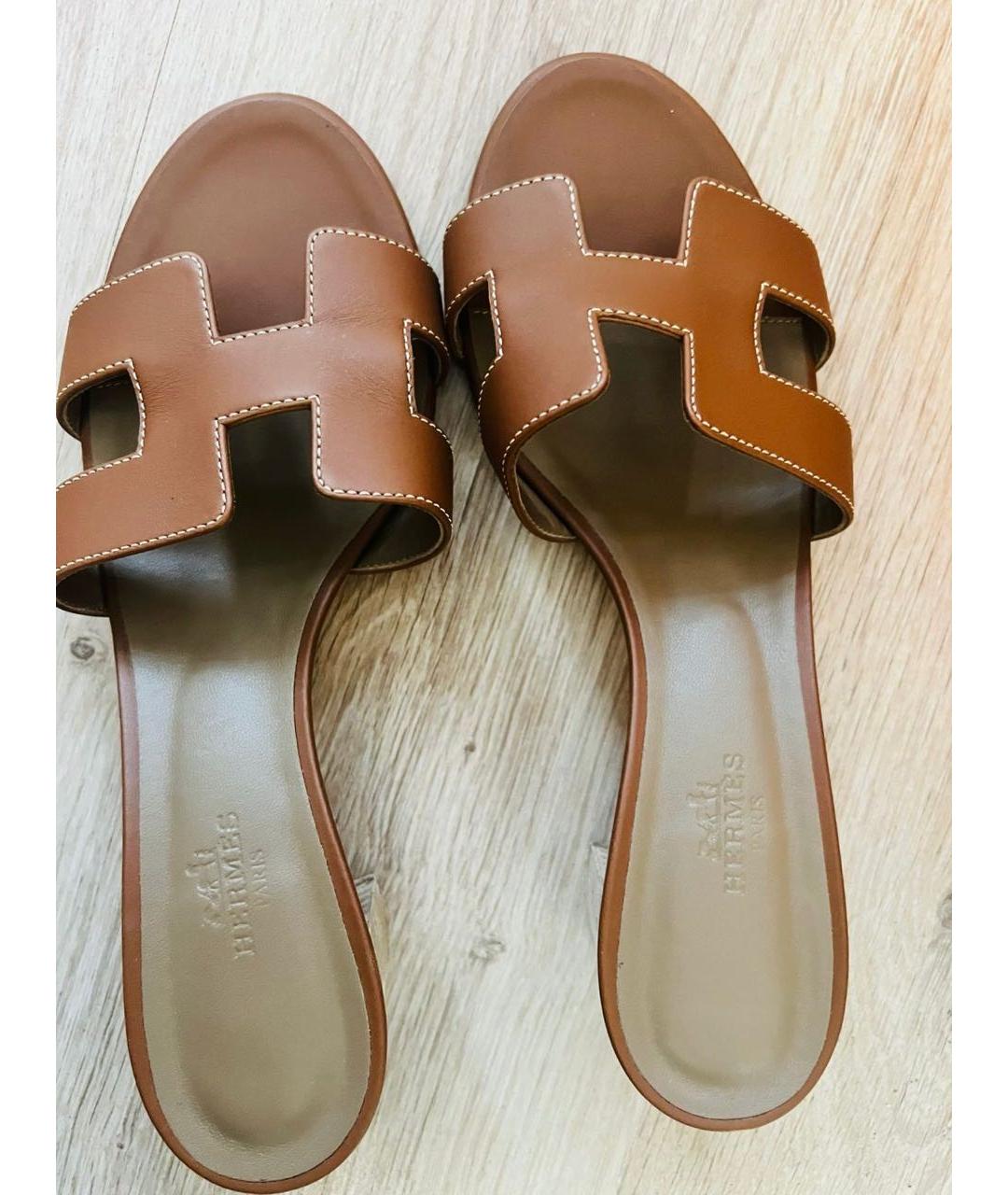 HERMES Коричневые кожаные сандалии, фото 2