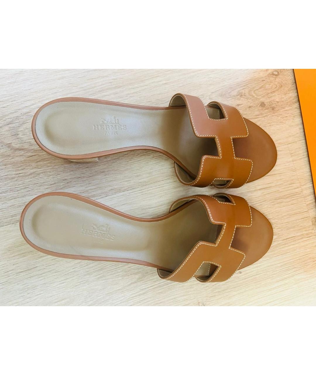 HERMES Коричневые кожаные сандалии, фото 5