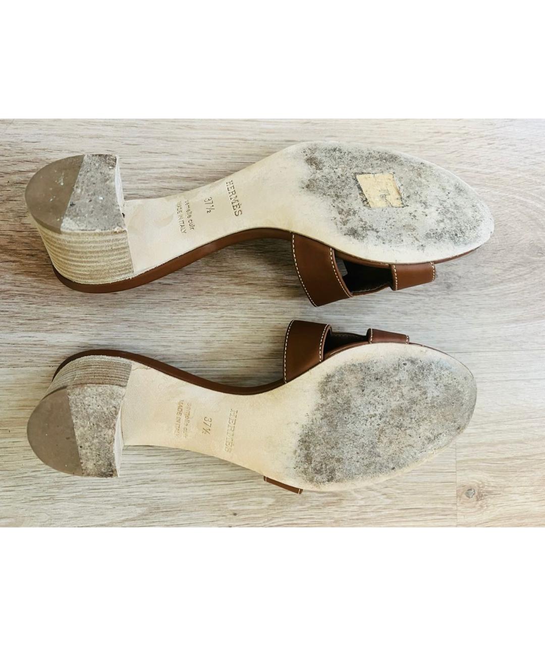 HERMES Коричневые кожаные сандалии, фото 4