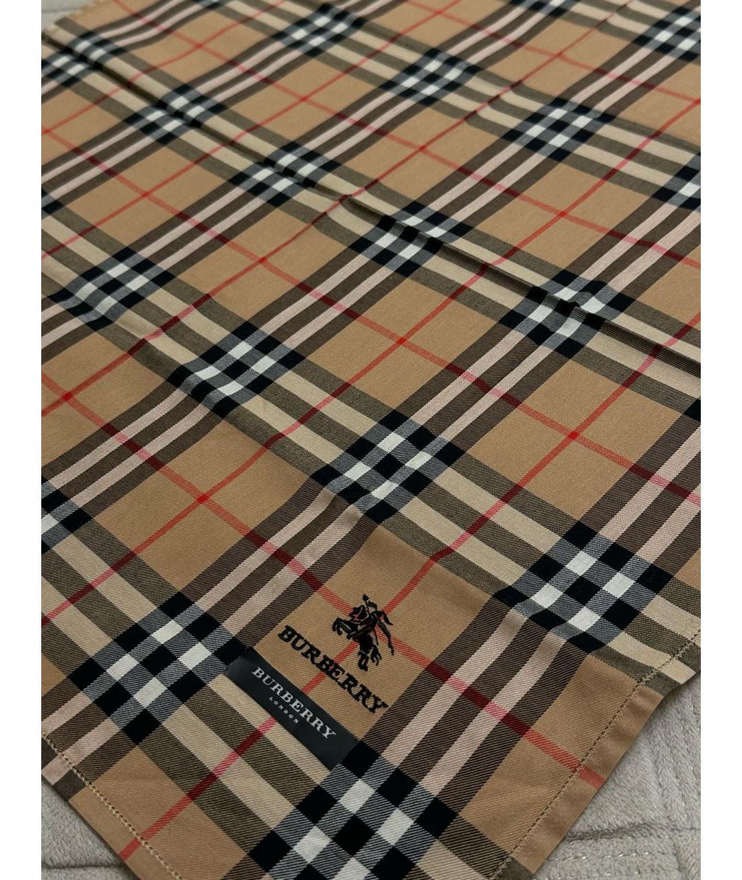BURBERRY Коричневый хлопковый платок, фото 3