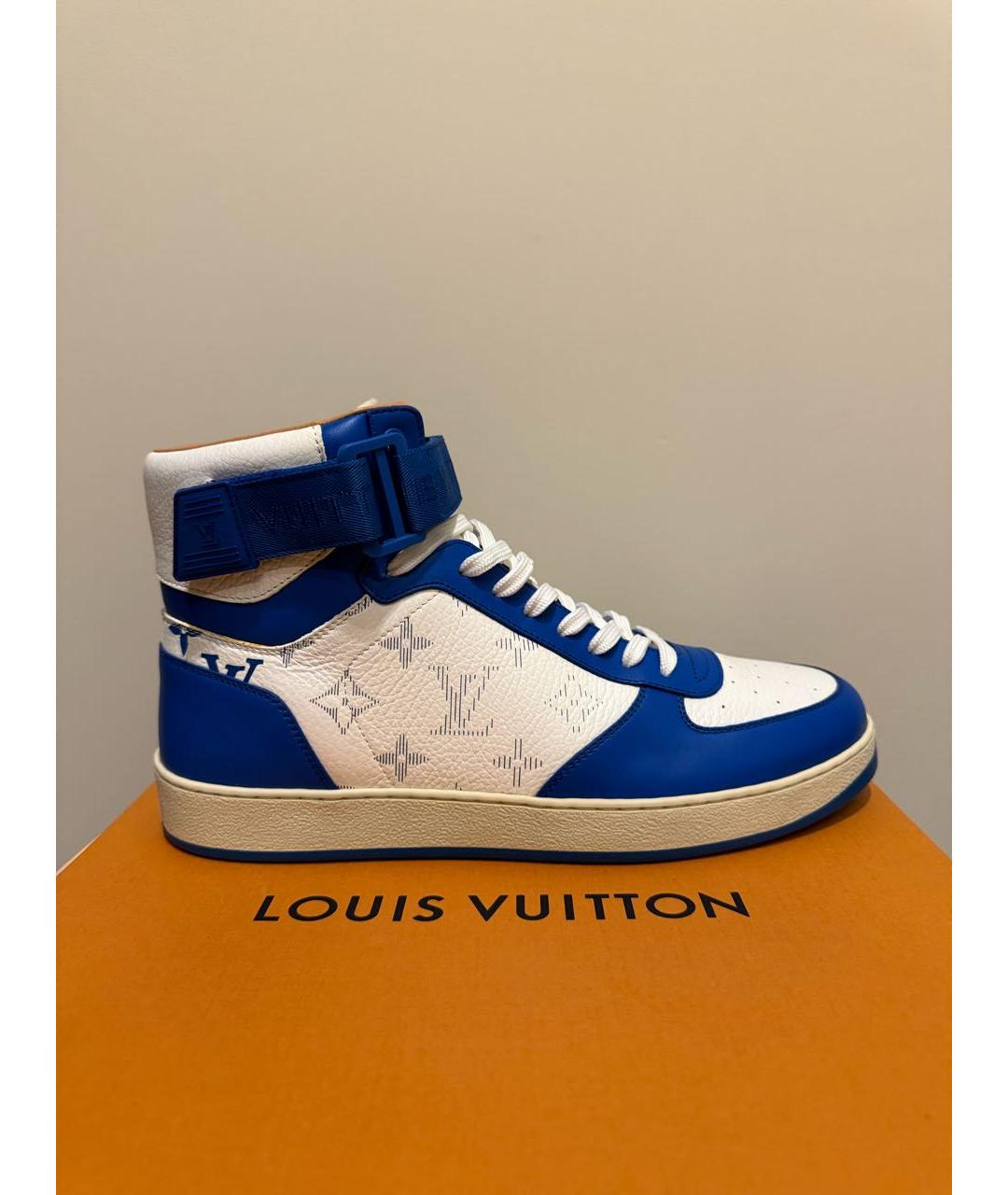 LOUIS VUITTON Синие кожаные высокие кроссовки / кеды, фото 3