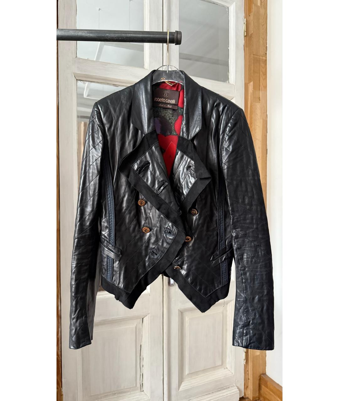 ROBERTO CAVALLI Черная кожаная куртка, фото 5