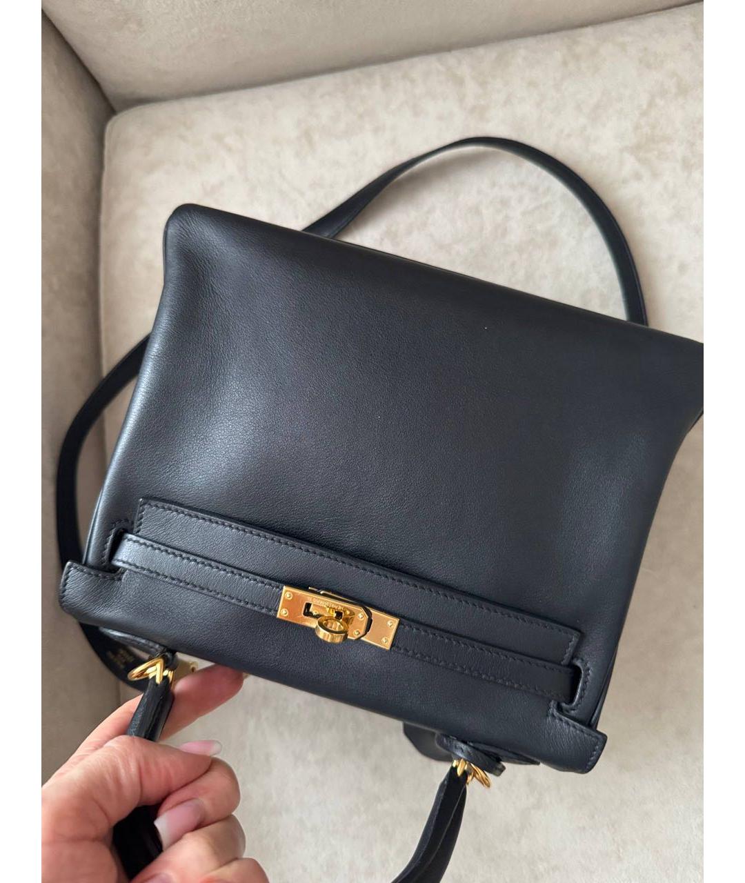 HERMES Черная кожаная сумка с короткими ручками, фото 2