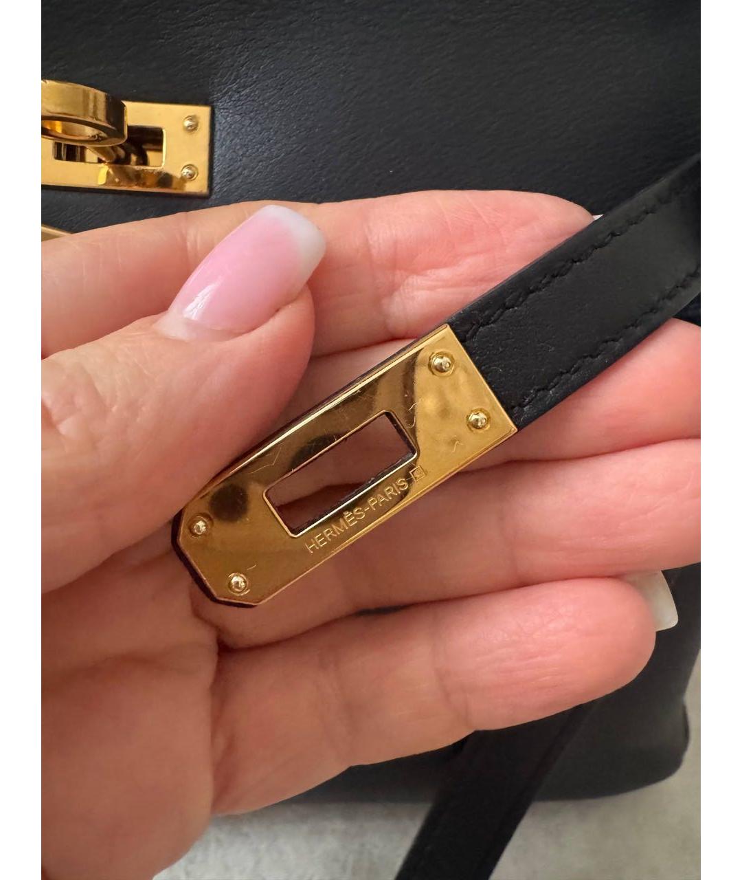 HERMES Черная кожаная сумка с короткими ручками, фото 5