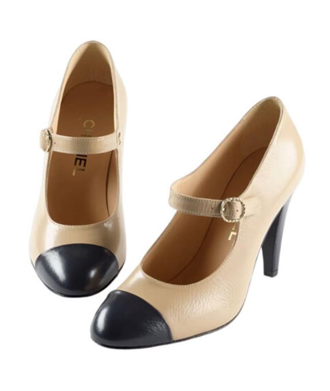 CHANEL Бежевые кожаные туфли, фото 2