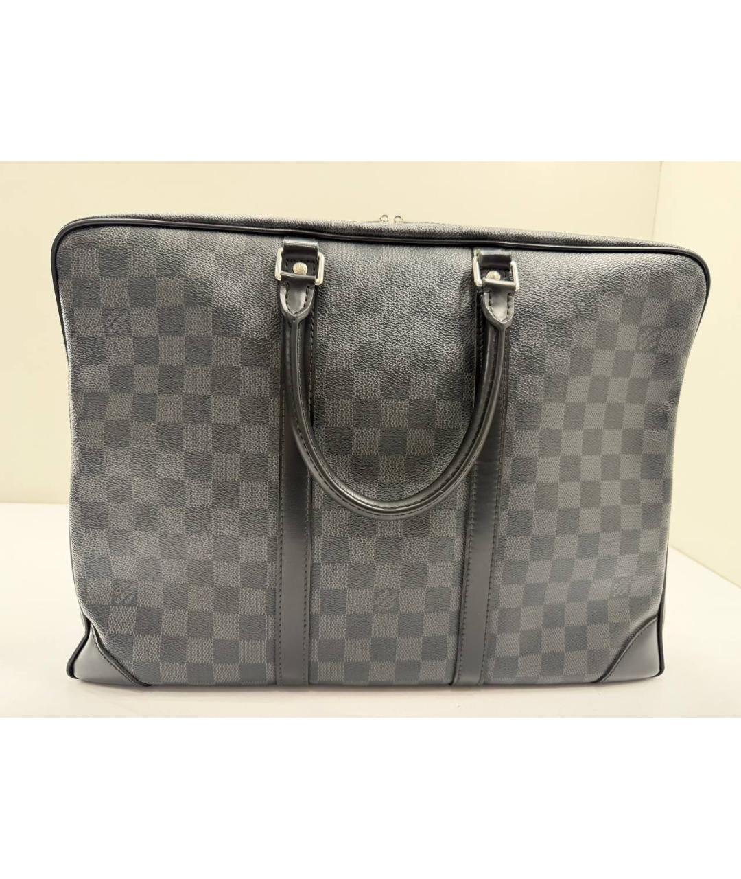 LOUIS VUITTON Черный кожаный портфель, фото 7