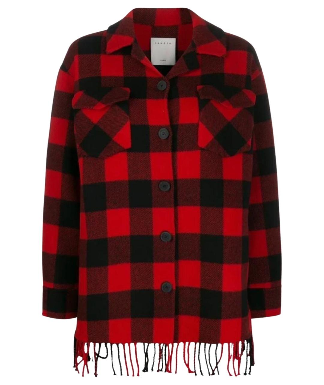 SANDRO Красное шерстяное пальто, фото 1