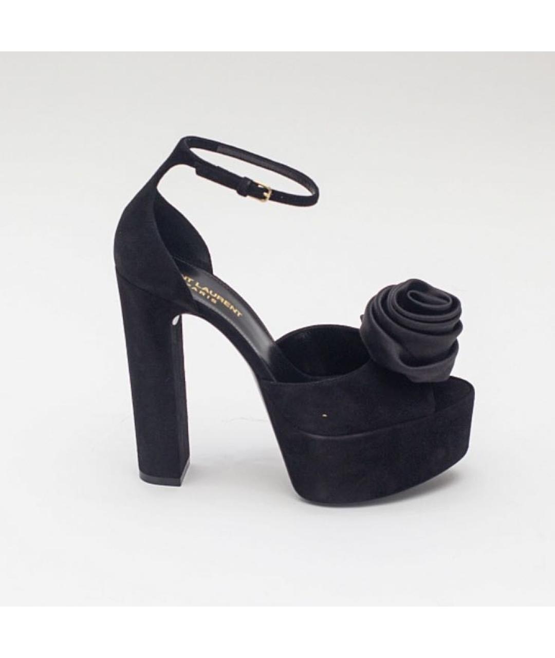 SAINT LAURENT Черные замшевые босоножки, фото 5