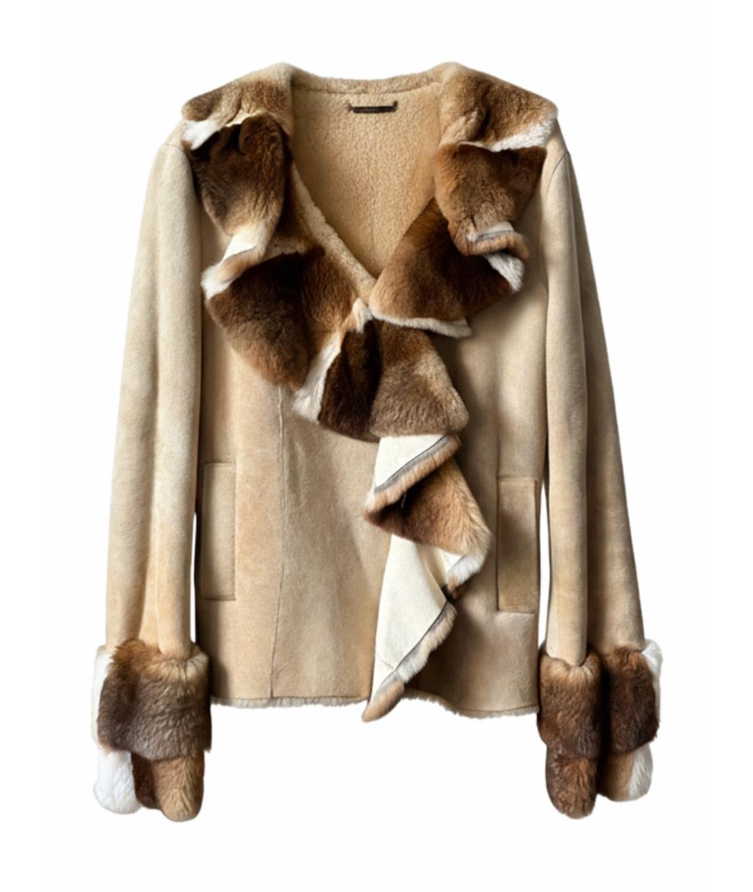 ROBERTO CAVALLI Бежевая кожаная дубленка, фото 1