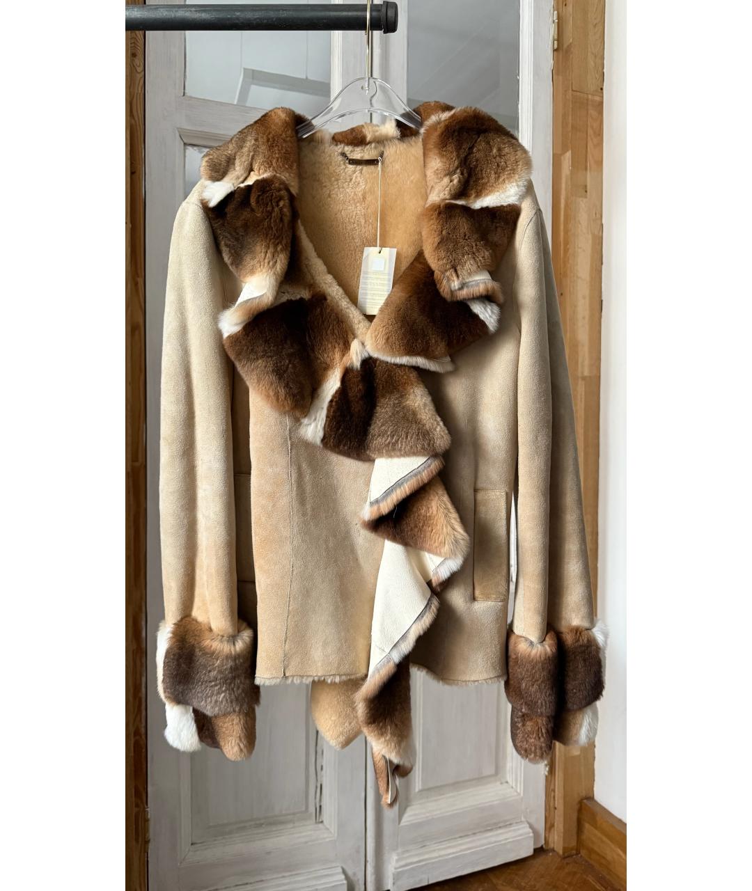 ROBERTO CAVALLI Бежевая кожаная дубленка, фото 6