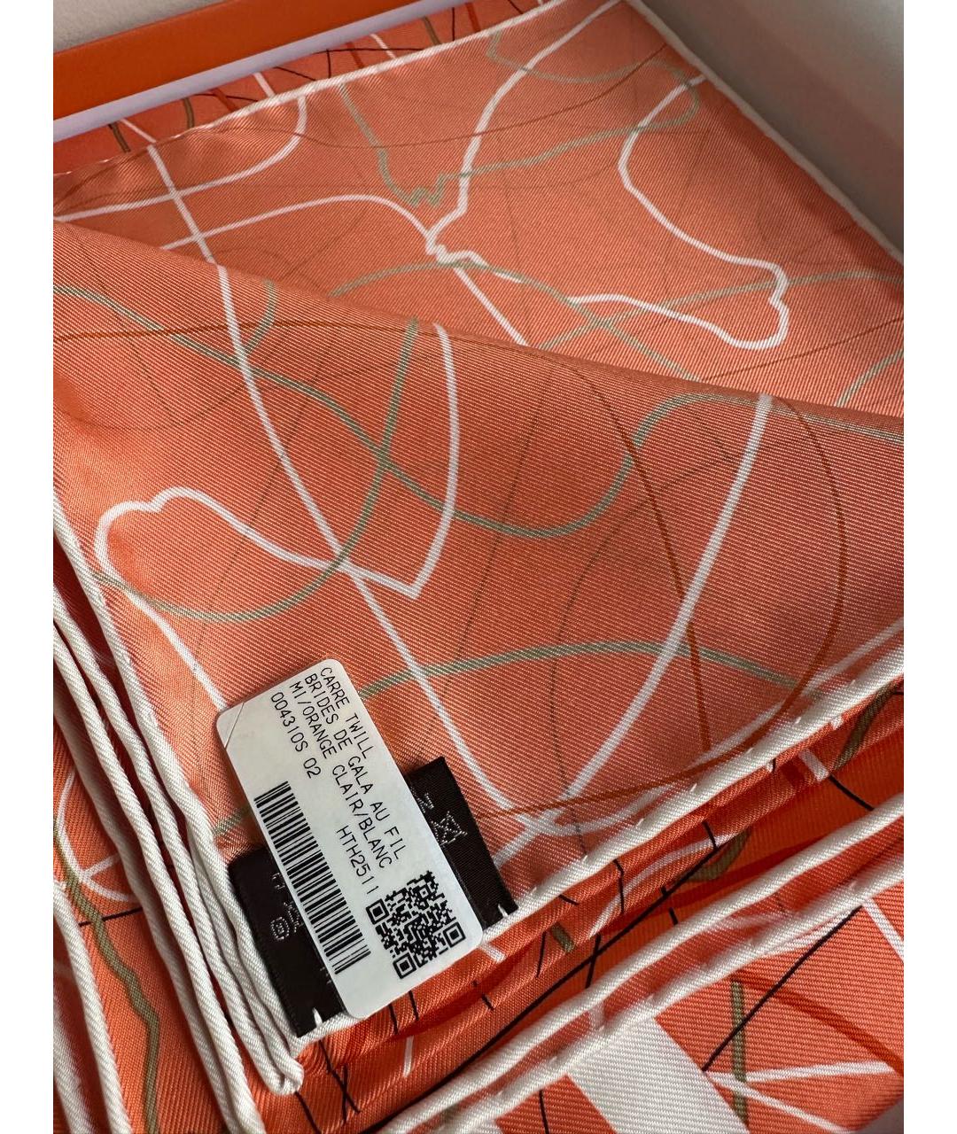 HERMES Оранжевый шелковый платок, фото 4
