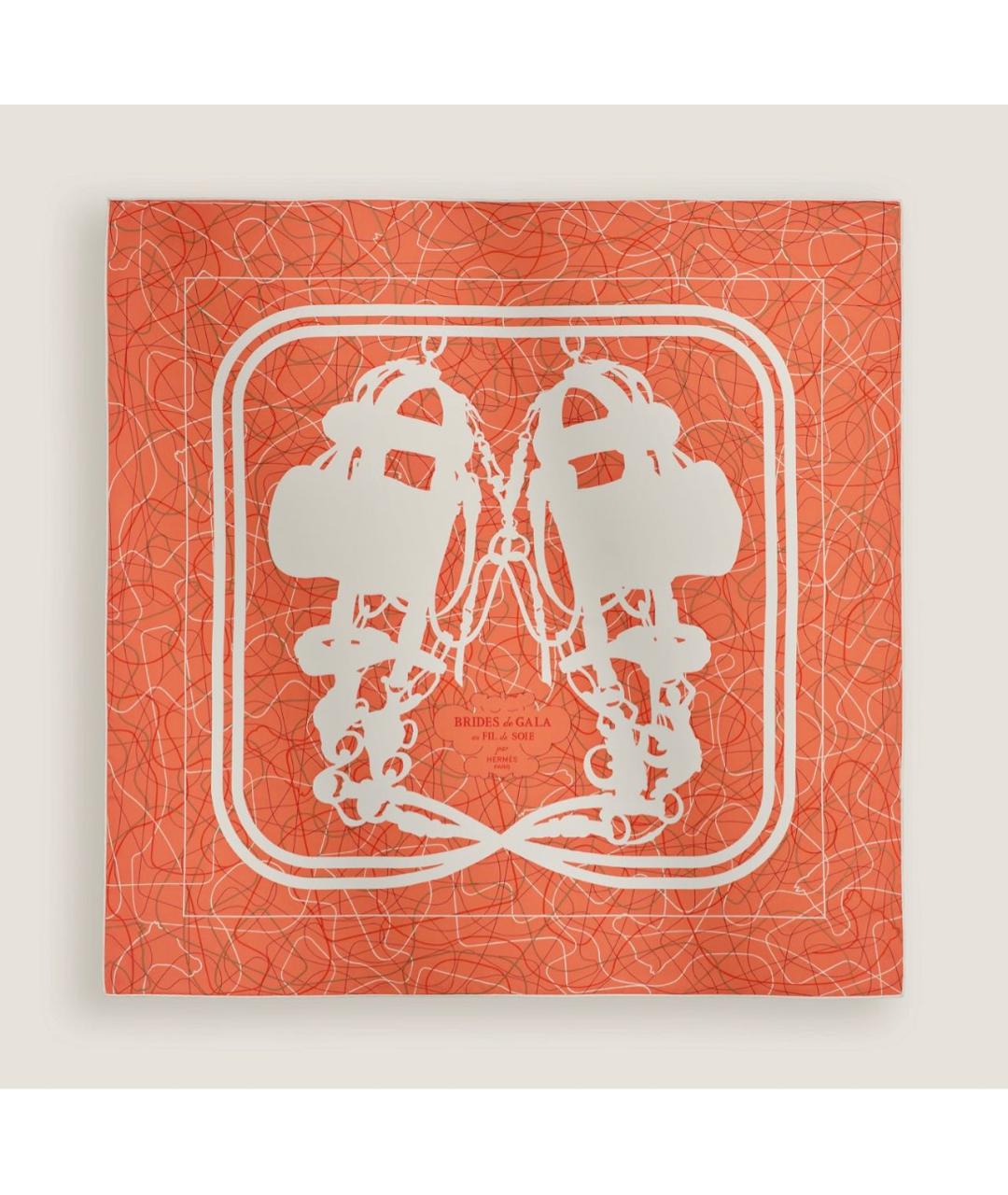 HERMES Оранжевый шелковый платок, фото 5