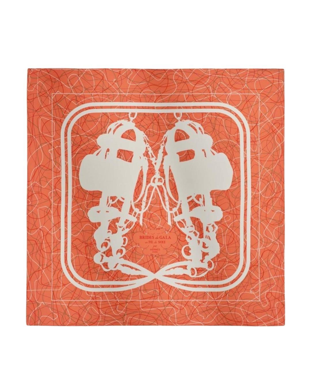 HERMES Оранжевый шелковый платок, фото 1