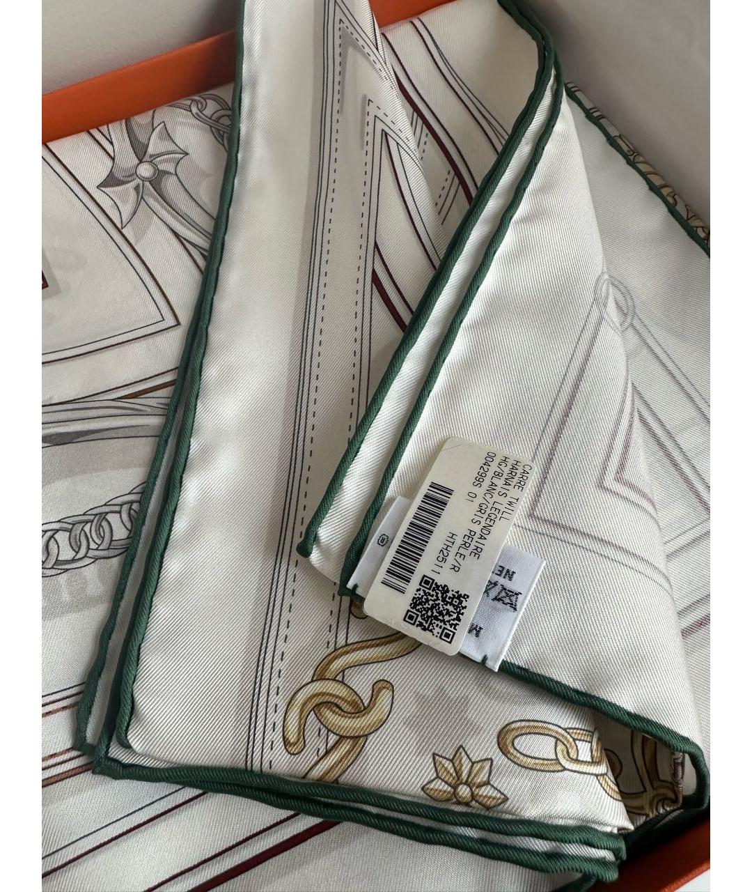 HERMES Белый шелковый платок, фото 4