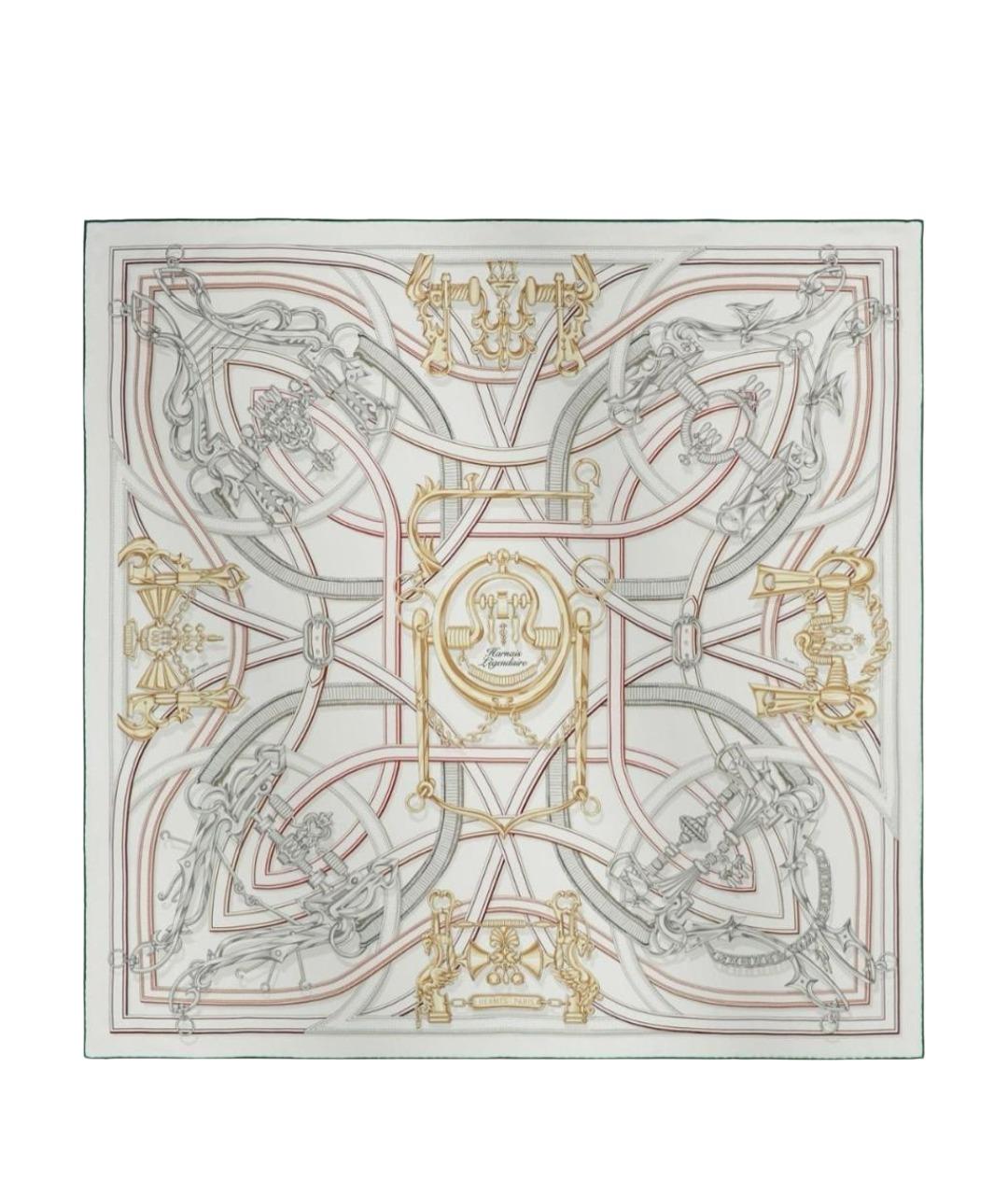 HERMES Белый шелковый платок, фото 1