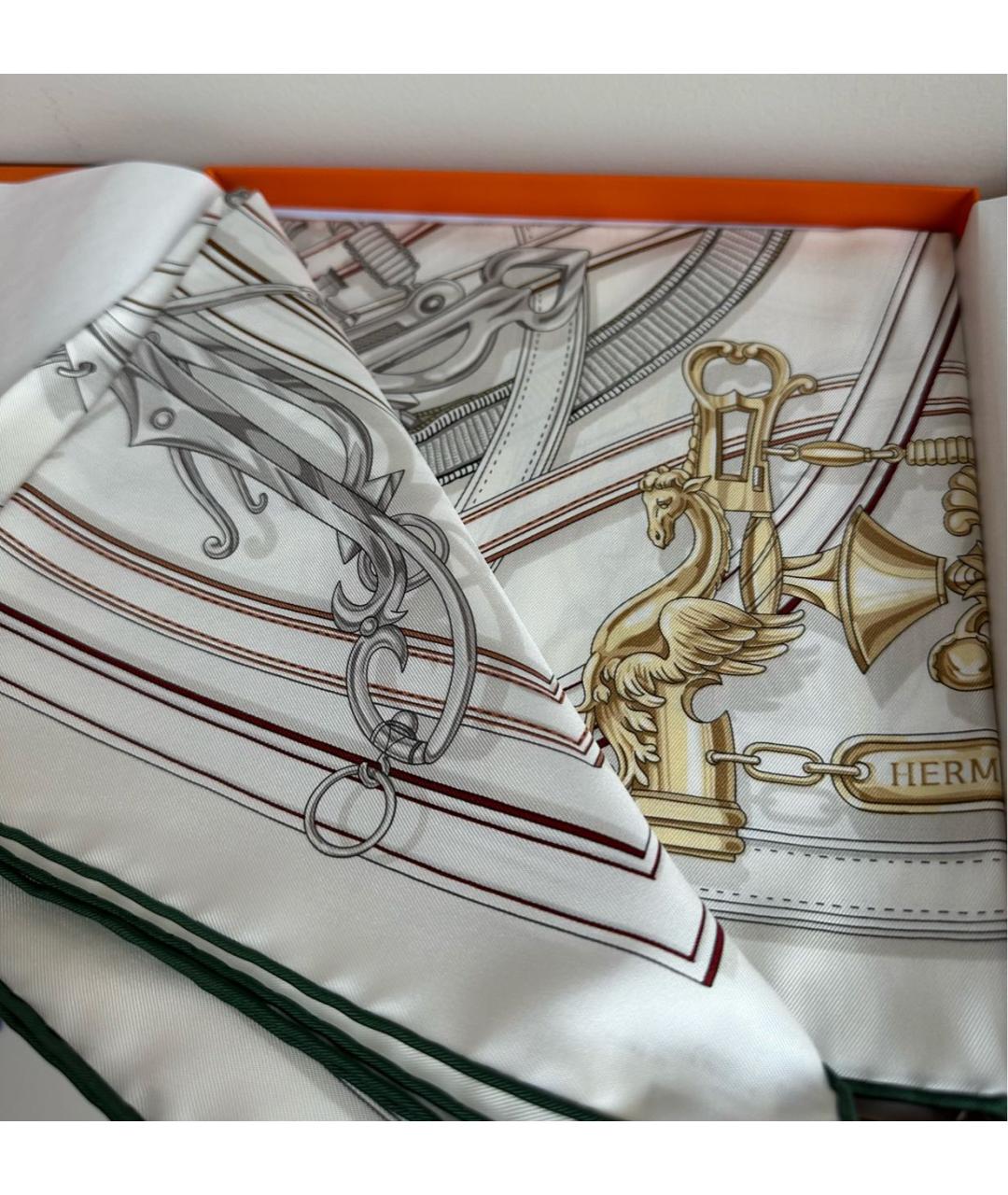 HERMES Белый шелковый платок, фото 3