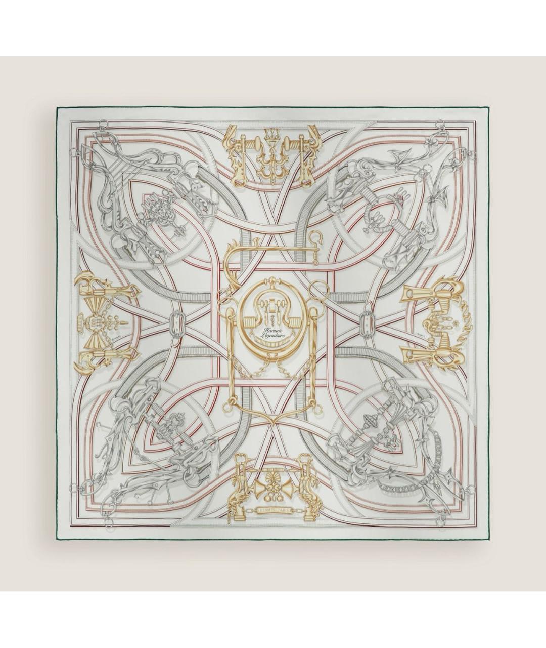 HERMES Белый шелковый платок, фото 5