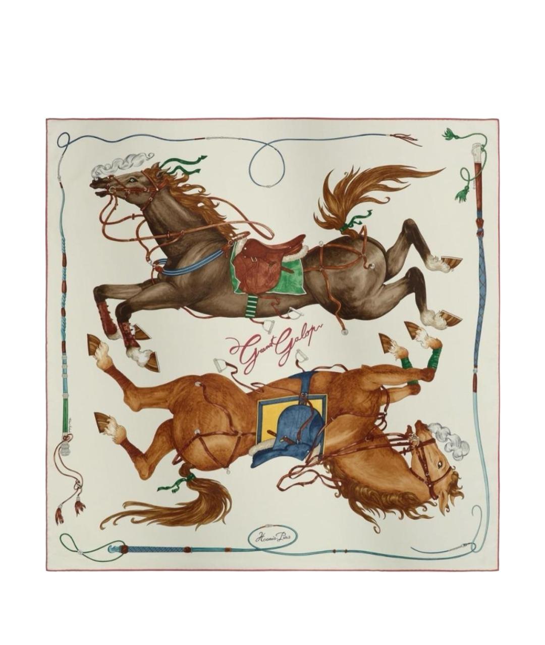 HERMES Бежевый шелковый платок, фото 1