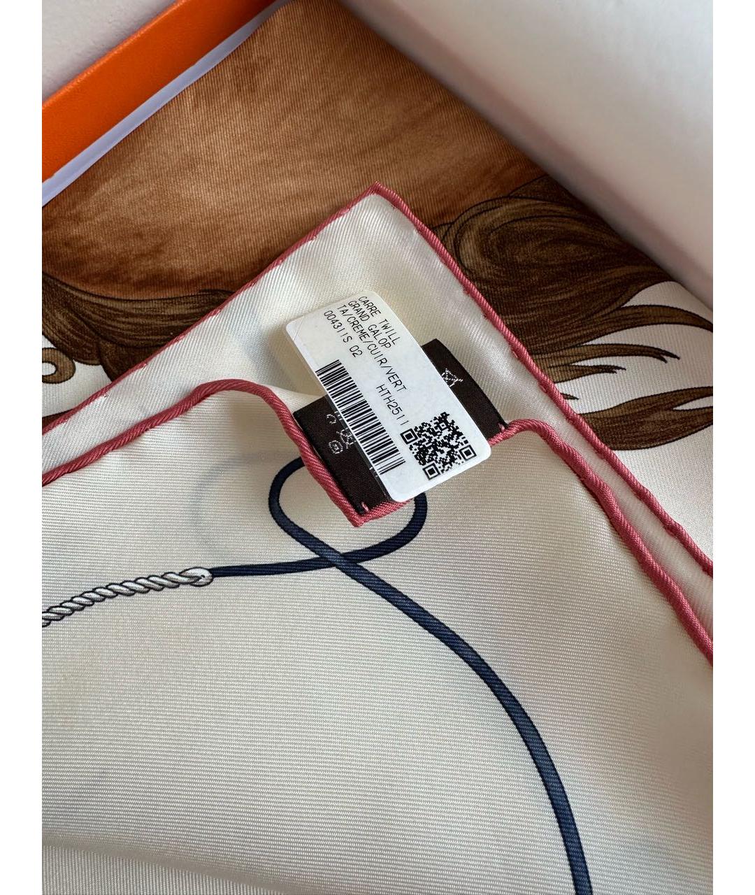 HERMES Бежевый шелковый платок, фото 4