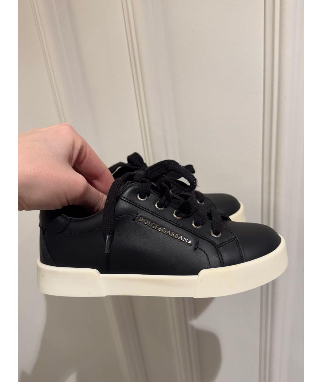 DOLCE & GABBANA KIDS Черные кожаные кеды, фото 4