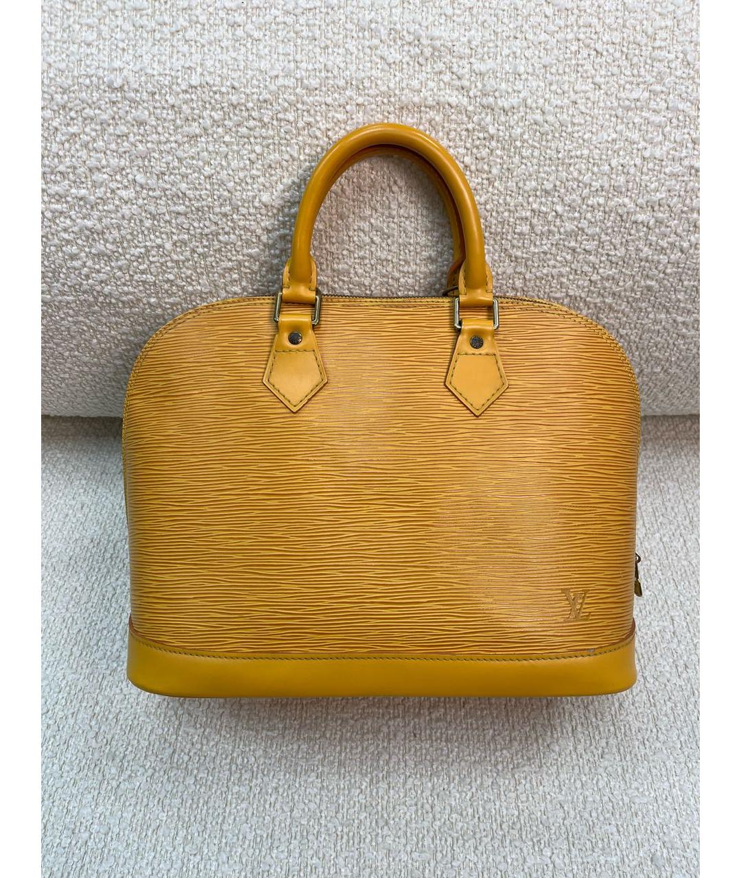 LOUIS VUITTON Горчичная кожаная сумка с короткими ручками, фото 9