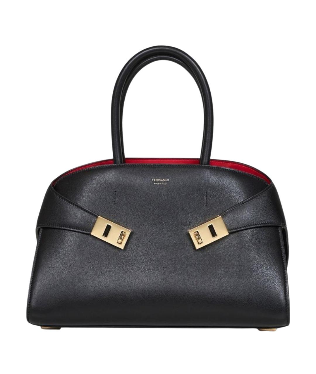 FERRAGAMO Черная кожаная сумка с короткими ручками, фото 1