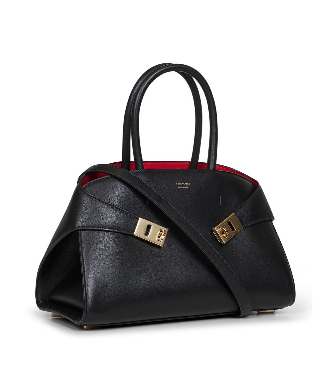 FERRAGAMO Черная кожаная сумка с короткими ручками, фото 2