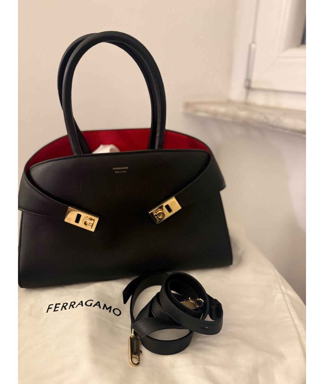 FERRAGAMO Черная кожаная сумка с короткими ручками, фото 4