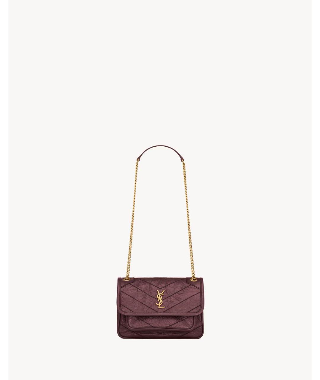 SAINT LAURENT Бордовая кожаная сумка через плечо, фото 6