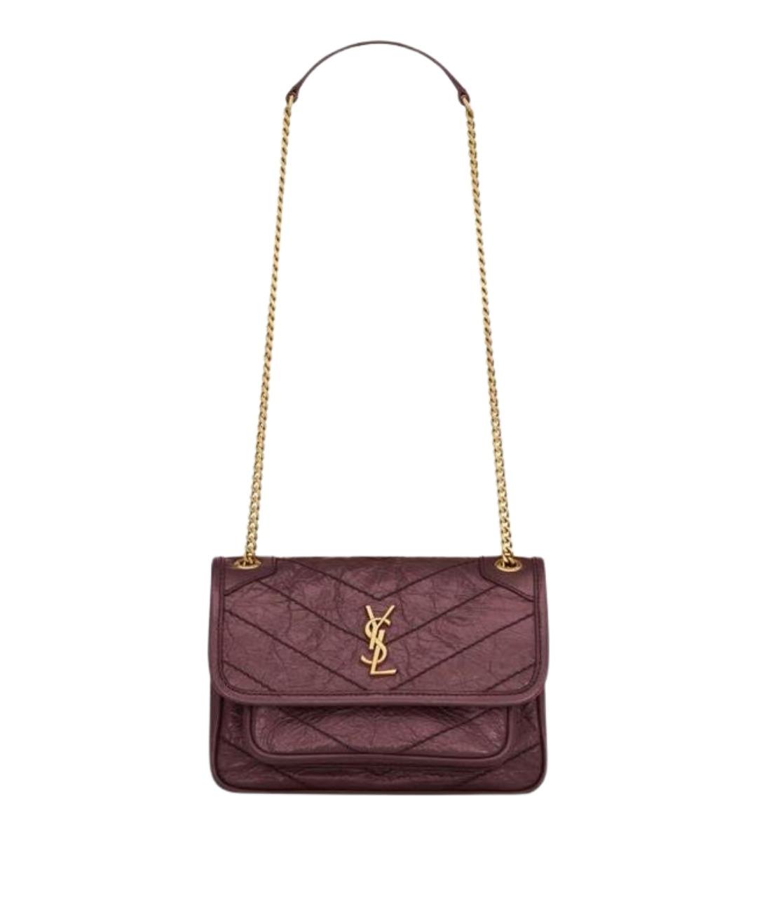 SAINT LAURENT Бордовая кожаная сумка через плечо, фото 1