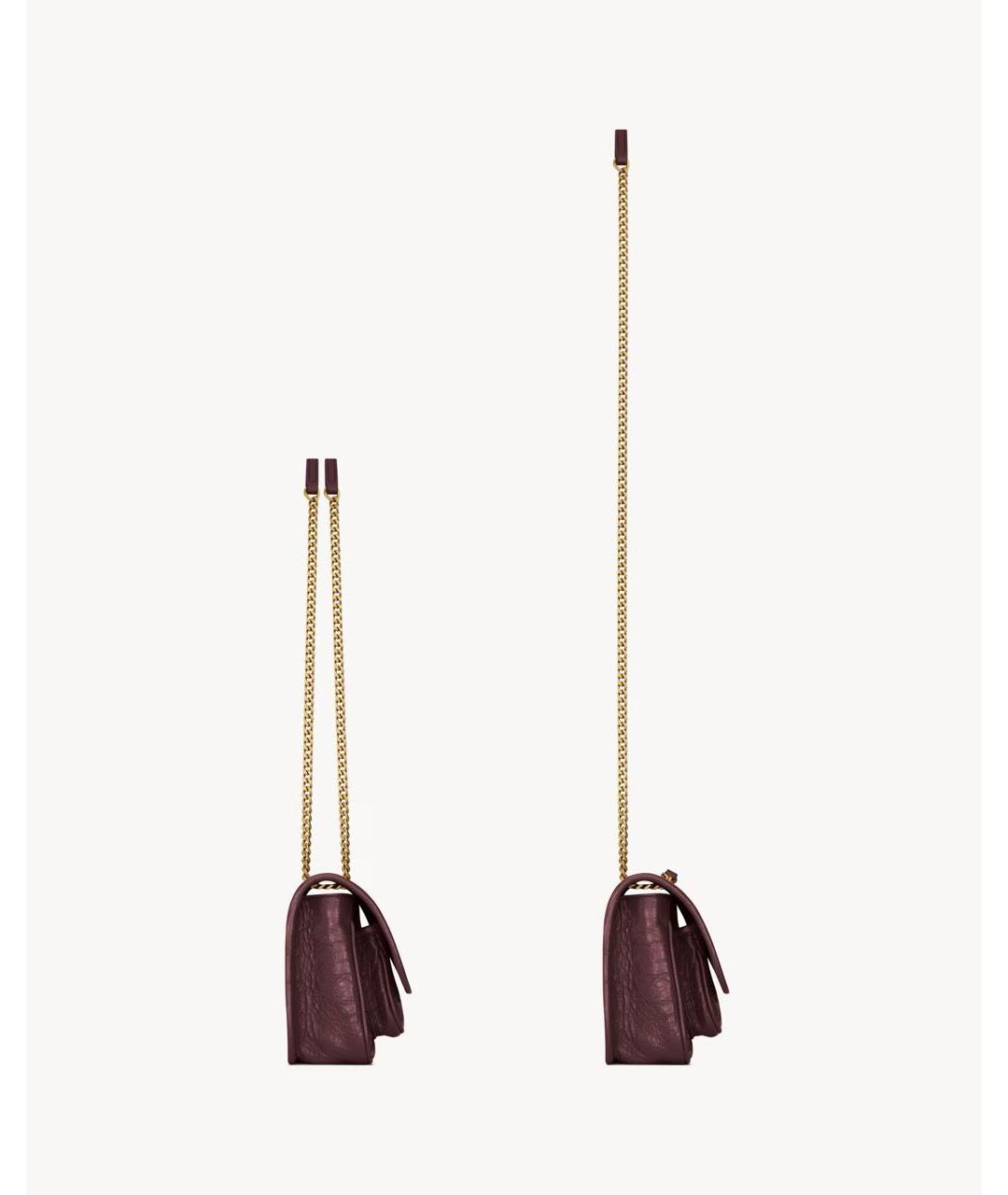 SAINT LAURENT Бордовая кожаная сумка через плечо, фото 3