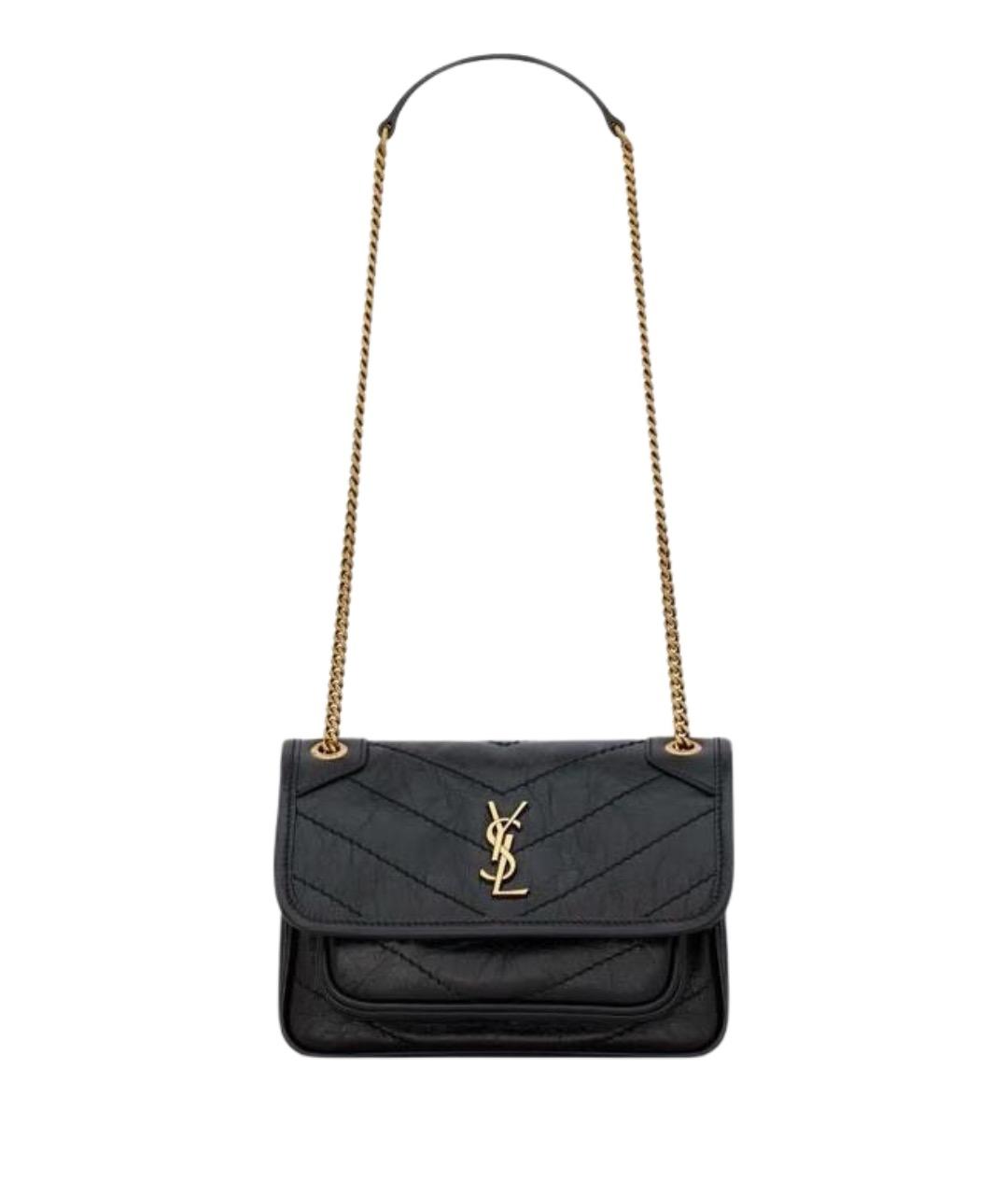 SAINT LAURENT Черная кожаная сумка через плечо, фото 1