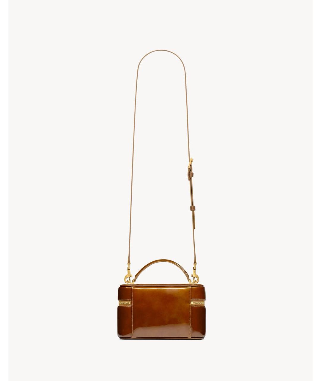 SAINT LAURENT Коричневая сумка через плечо из лакированной кожи, фото 3