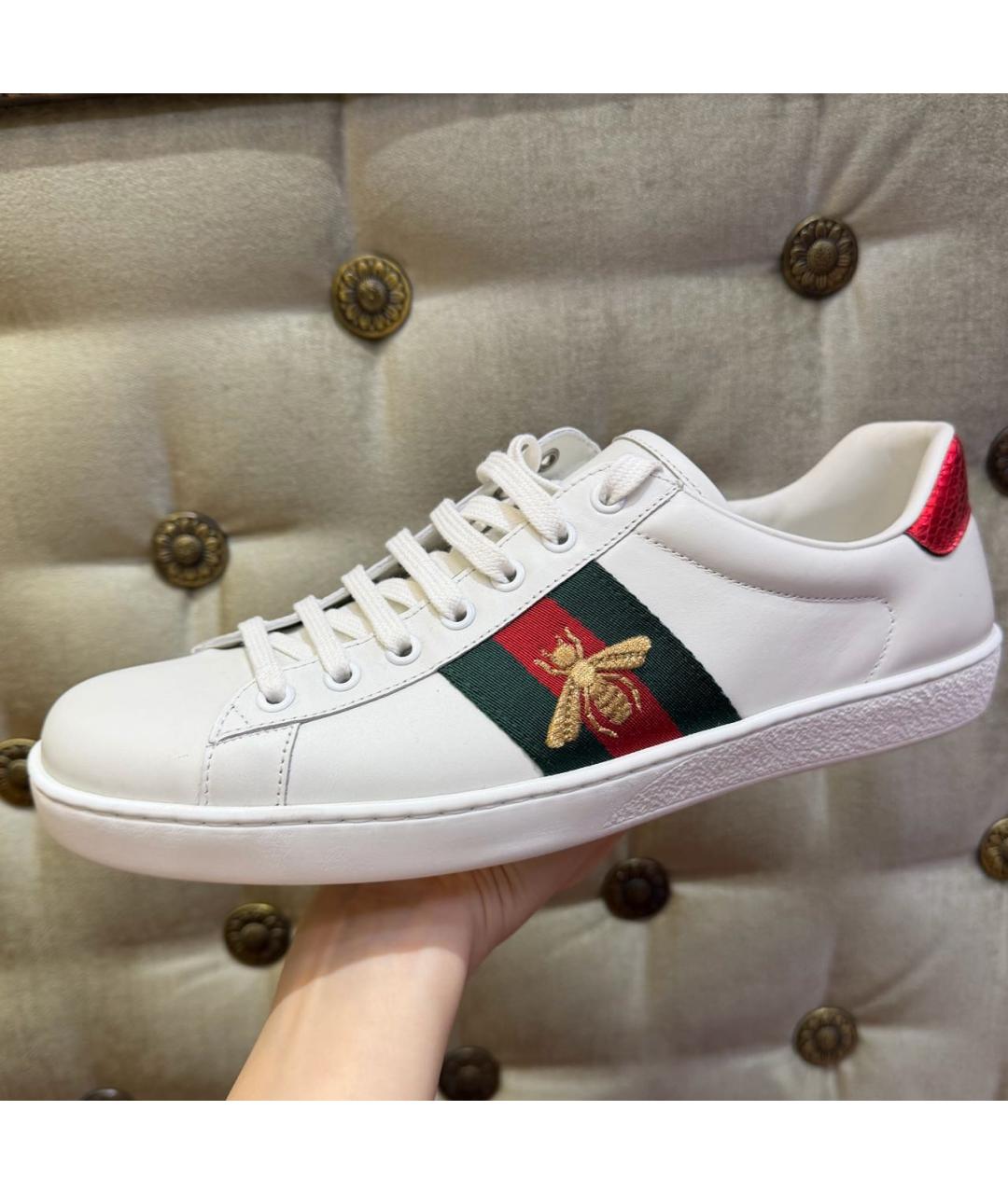 GUCCI Белые кожаные низкие кроссовки / кеды, фото 6